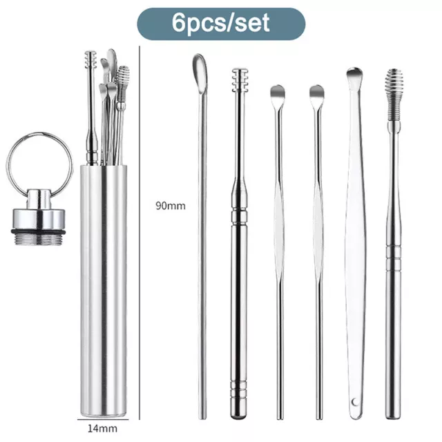 Stainless steel ear pick spiral spring ear pick cleaner portable 6pc ear cleaner