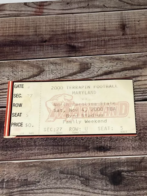 College Football Ticket Stub Maryland Vs North Carolina State 2000 11/4