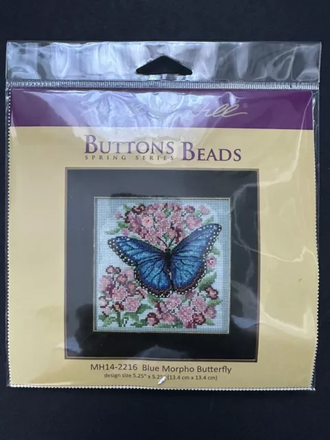 Mill Hill Buttons & Beads 14ct Cross Stitch Kit 5"x5" -Blue Butterfly