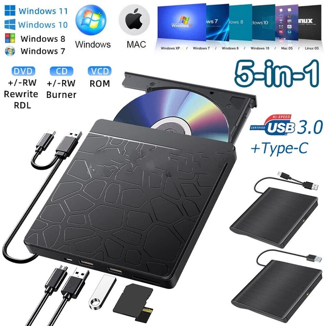 External CD DVD Drive Type C USB 3.0 Disc Player Burner Writer For Laptop PC Mac