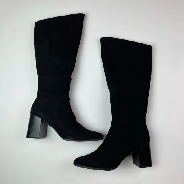 Alfani Step N Flex Black Suede Thigh High Block Heel Boots Size 11
