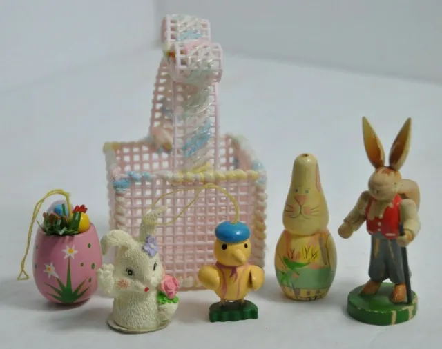 Vintage Easter Blow Plastic Rabbit Basket with Six Ornaments