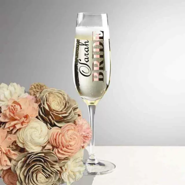 Wedding vinyl champagne flute glass personalised decal stickers