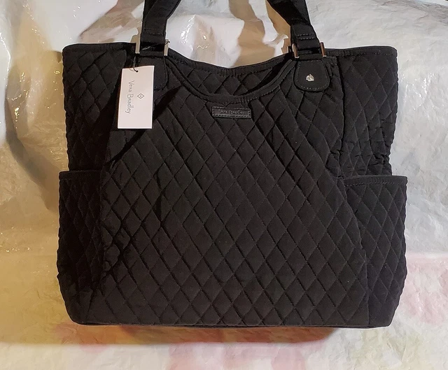 VERA BRADLEY Large GLENNA Tote CLASSIC BLACK Microfiber Pleated Tote $145