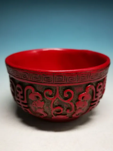 Old Collection Chinese Red Coral Handmade Carving Bat Statue Bowl Aa6