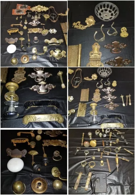 80+ Pieces Antique & Vintage Hardware Lot Knobs, Hooks, Lighting, Hinges, Pulls