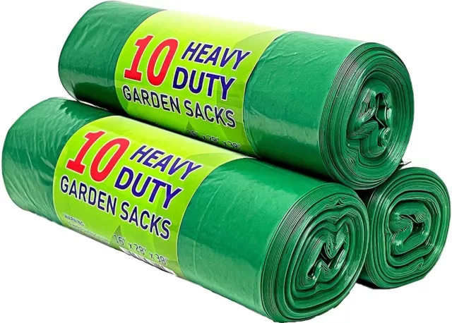 30 STRONG LARGE HEAVY DUTY GREEN GARDEN WASTE SACKS RUBBISH BIN BAGS 50µ 90L