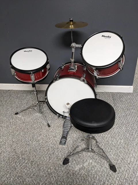 RED 3-piece Complete Mendini Kids Junior Drum Set by Cecilio - USED RED 3-piece Complete Mendini Kids Junior Drum Set by Cecilio - USED