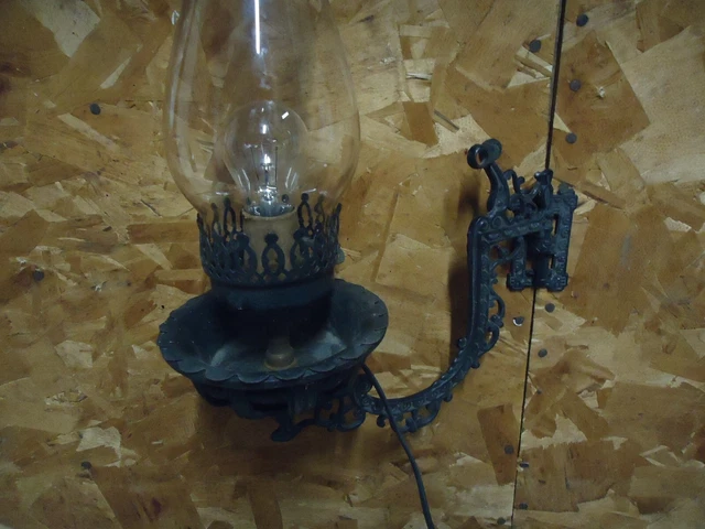 1 Pair (2) Victorian Black Cast Iron Wall Swing Arm Lamp Holder With Bracket 3