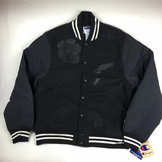 New Champion Premium Letterman Wool Varsity Jacket Black Vintage Men’s Size M