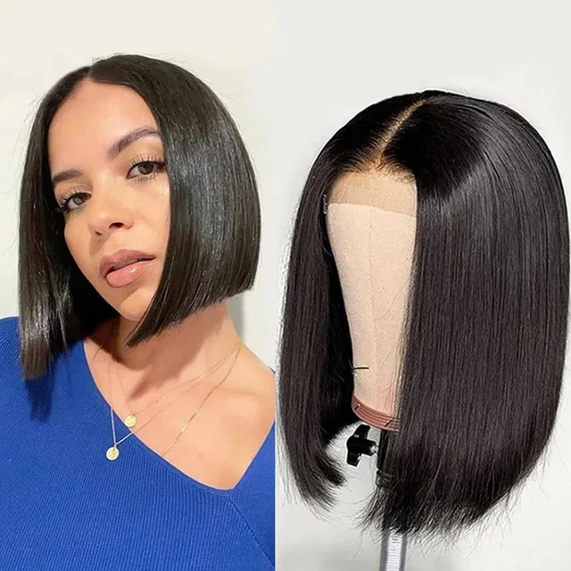 Parrucca Frontale Pizzo Nero Donna Aspetto Realistico Senza Gluca Corto Q6✨ Donna G1D7