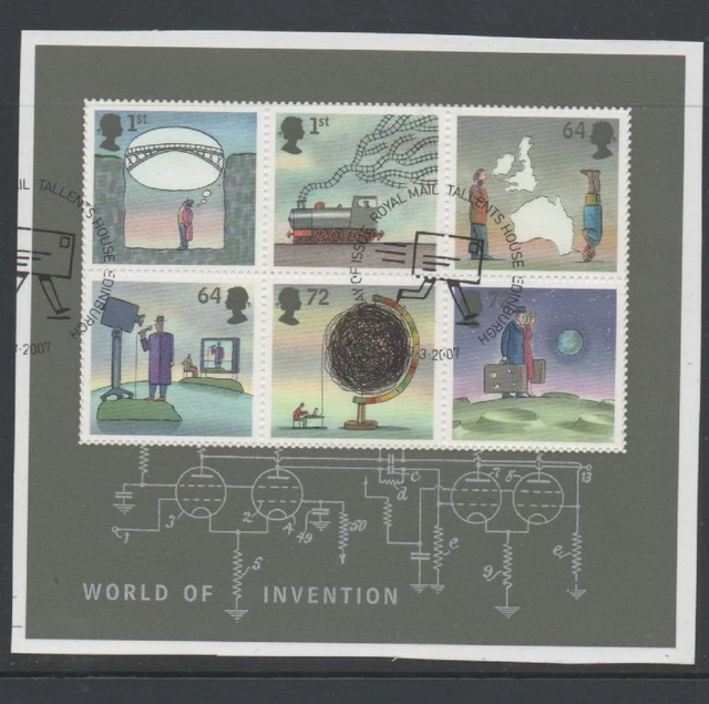 GB 2007 World of Invention MINISHEET fine used set stamps on Piece