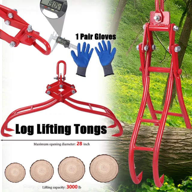 4 Claw Timber Log Lifting Logging Tong Grabber Tong Skidding Tongs 28" w/ Gloves