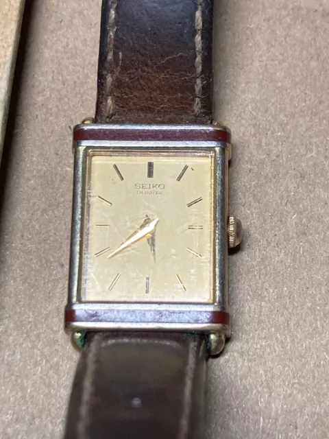 Vintage Seiko Watch Women’s Gold Tone Untested  Brown Leather Band 5420