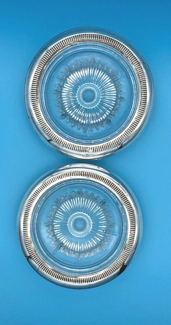 2 STERLING SILVER & GLASS ASHTRAY /COASTER by FRANK M WHITING