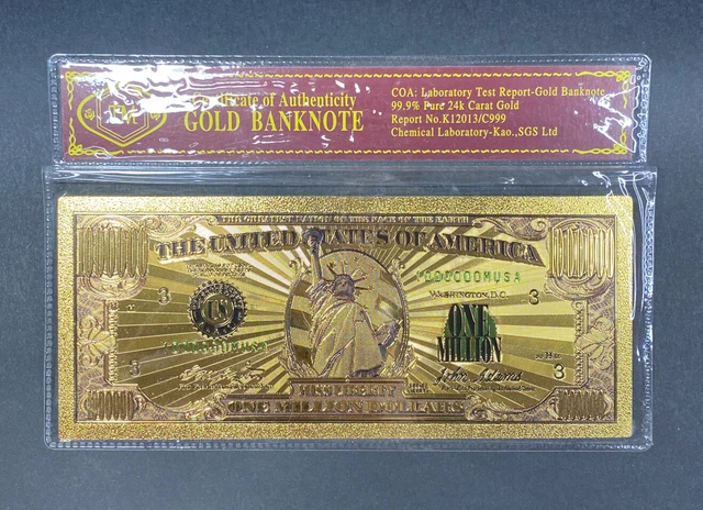 24k Gold Banknote Foil - 1,000,000 Dollar - COA Included