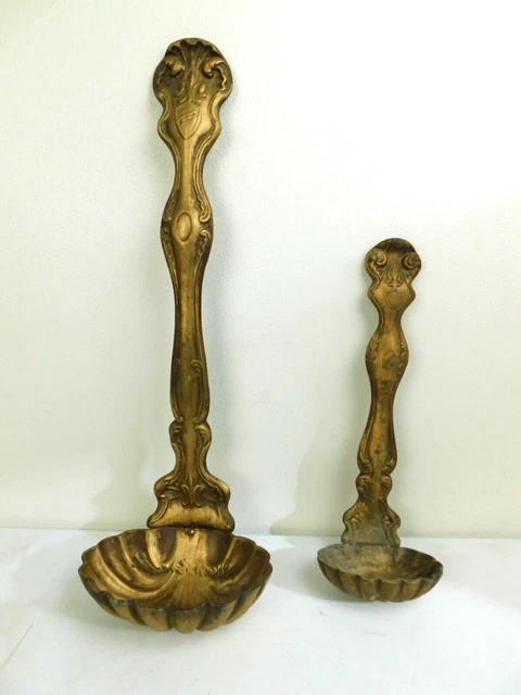 Pair! 70s Cast Iron Hanging Planter Wall Pockets Clam Shell Italian Ladles Style