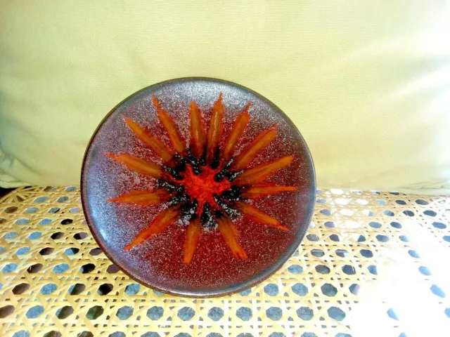Gorgeous Marked La Roue Vallauris Glazed Pottery 6 1/4" Sunflower Pedestal Bowl