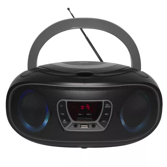 Denver Tcl-212Bt Grau Tragbares Fm-Radio Cd Usb Aux Bluetooth Led-Licht Neu