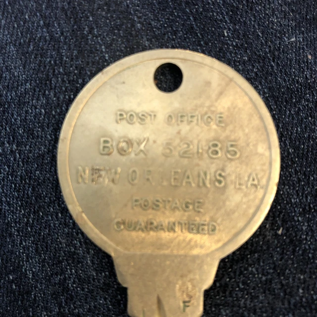 NEW ORLEANS POST Office Box Key Vintage Brass Large Round 3" Louisiana