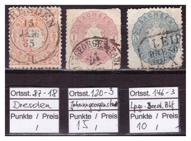 AD, Sachsen, Sammlung von 3x Orts- Stempeln auf Wappenausgabe