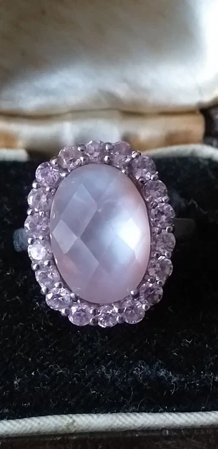 Vintage 1950-s 925 Sterling Silver Large Pink Zircon Ring Size US 7.5, UK P