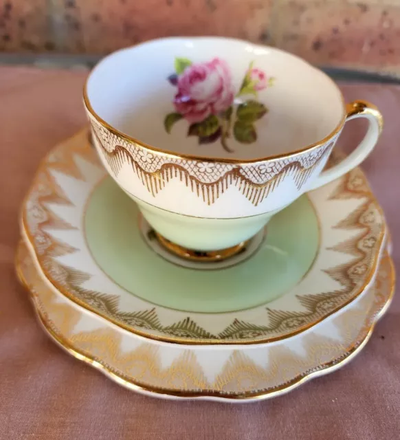 Roslyn Tea Cup And Plate Set Trio Bone China Vintage