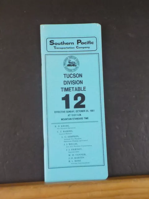 Southern Pacific Employee Timetable #12 Tucson Division 1981 October 25