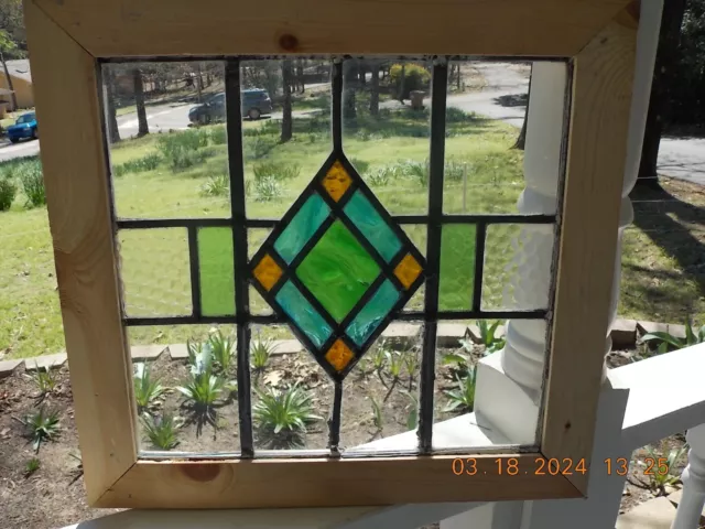 GOVD298 Reframed Older Pretty English Leaded Stain Window 16 7/8" X 16"