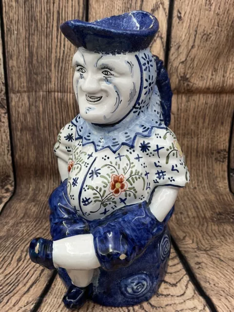 Antique French Faience Pottery Toby Jug. 27 cm High. Hand Painted Floral Pattern