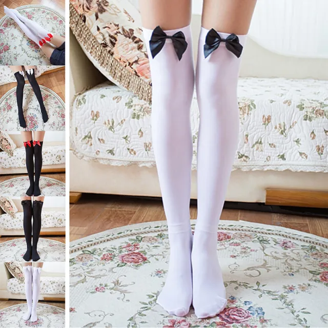 2X Stretchy Meias Over The Knee High Socks Stockings Tights With Bows Thigh B Bt