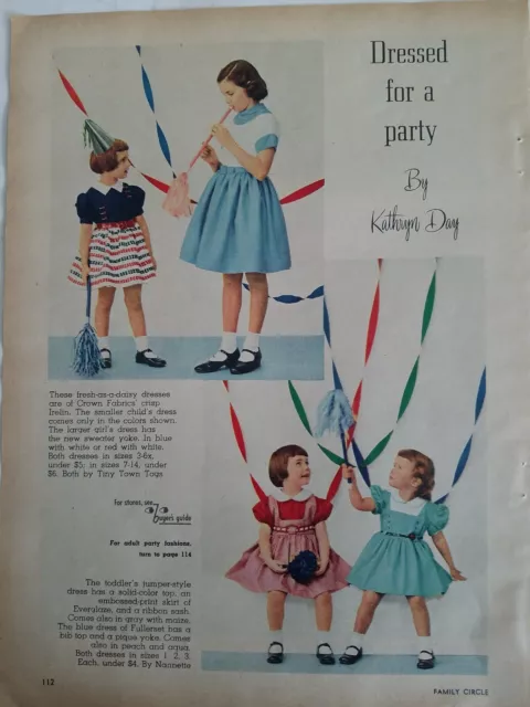 1953 Little Girl Tiny Town Tog E Nannette Festa Abiti Vintage Moda Ad