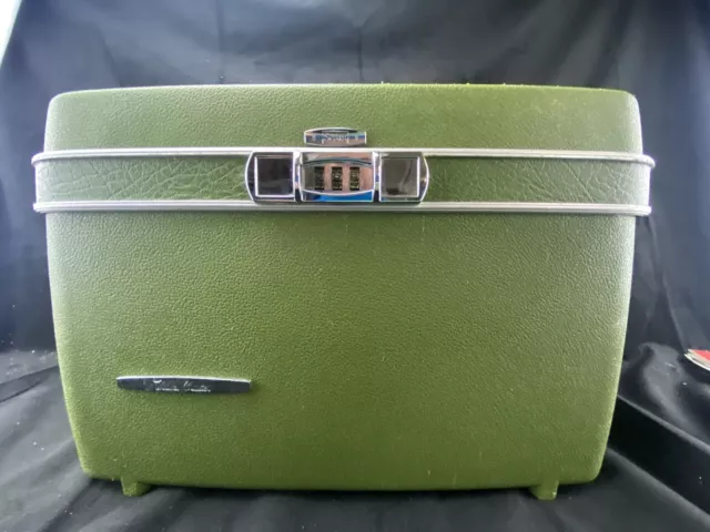 SEARS TRAVEL MASTER green Hard Plastic Vanity Makeup Train Case Luggage Tray