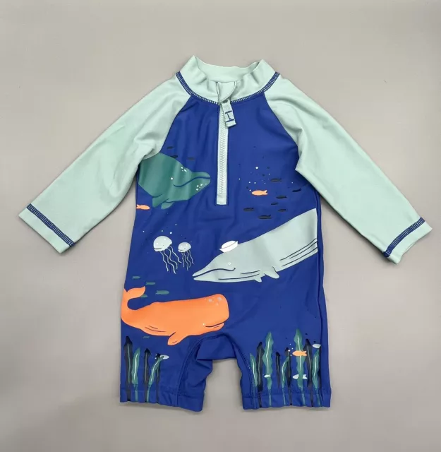 3 Month ~ Carters Baby Boy Swim Suit, One Piece Rash Guard, Long Sleeve, Whales