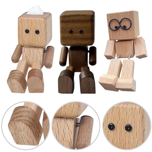 Figurine D'homme En Bois Secoué Avec 12 Expressions Magnétiques, Petite