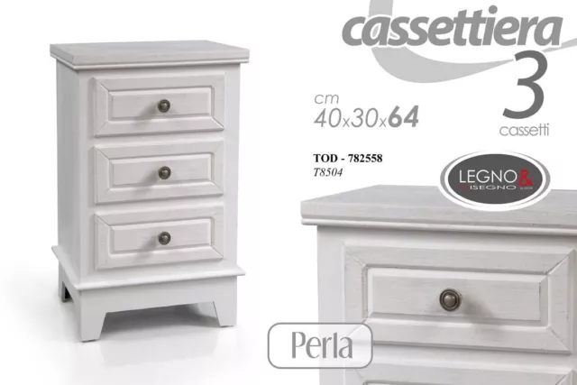 Mobile Cassettiera Perla 3 Cassetti In Legno Shabby Chic 40*30*64 Cm Tod-782558