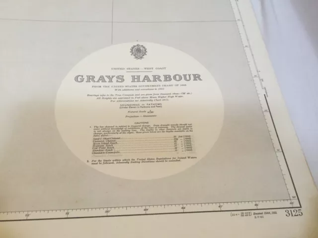 Genuine 60s Vintage Nautical Chart  United States Grays Harbour