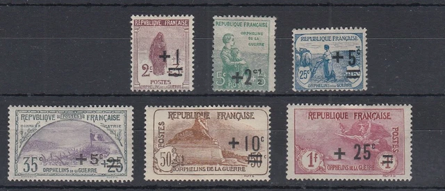 France 1922 War Orphans surcharge MH values, 6 stamps