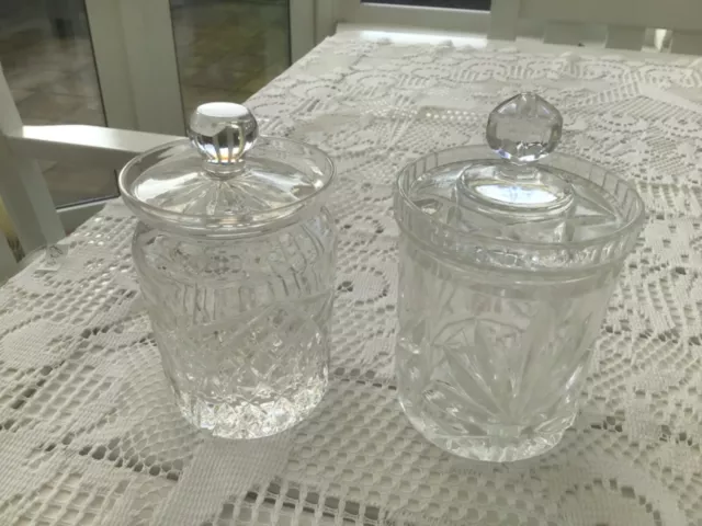 2 x Vintage Cut Glass Lidded Preserve  /  Jam Pots