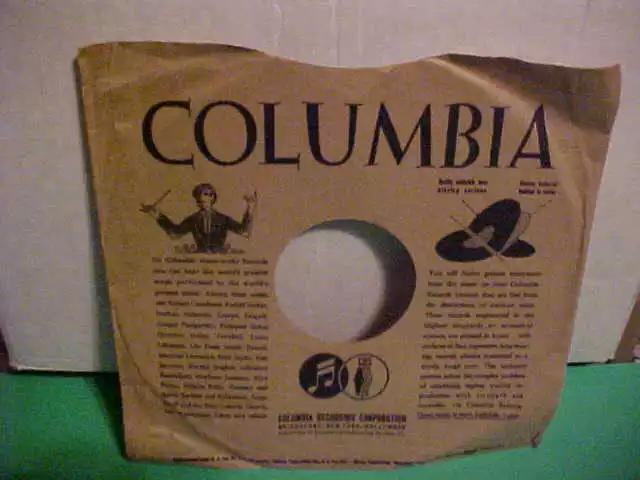 Vintage 10 In. 78 Rpm Columbia Records Paper Sleeve Only No Record