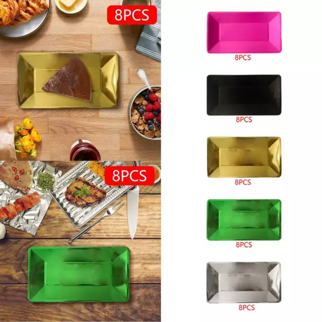 8Pcs Disposable Plates Foil Rectangular Paper Plates Utensils Party Paper Plates