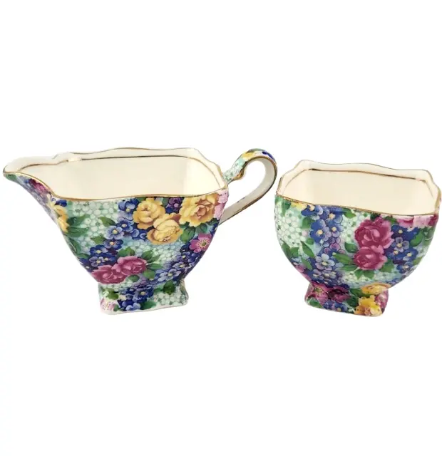 Chintz Julia Sugar Bowl Creamer Vintage Grimwades Royal Winton England Floral