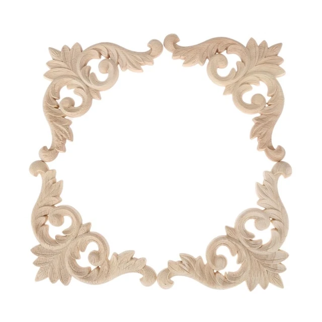 Wood Corner Mouldings Onlay Applique Unpainted Furniture Decor 4Pcs 12x12cm J1G2