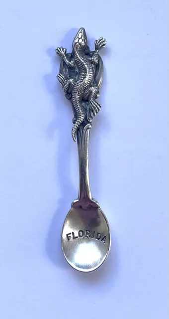 Florida Alligator Beau Sterling Silver Souvenir Open Salt Spoon 4.5 Gr 2 5/8'' L