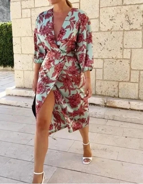 strapless open back dress Light Pink Wrap Satin Dress With Flutter Sleeves main image 0