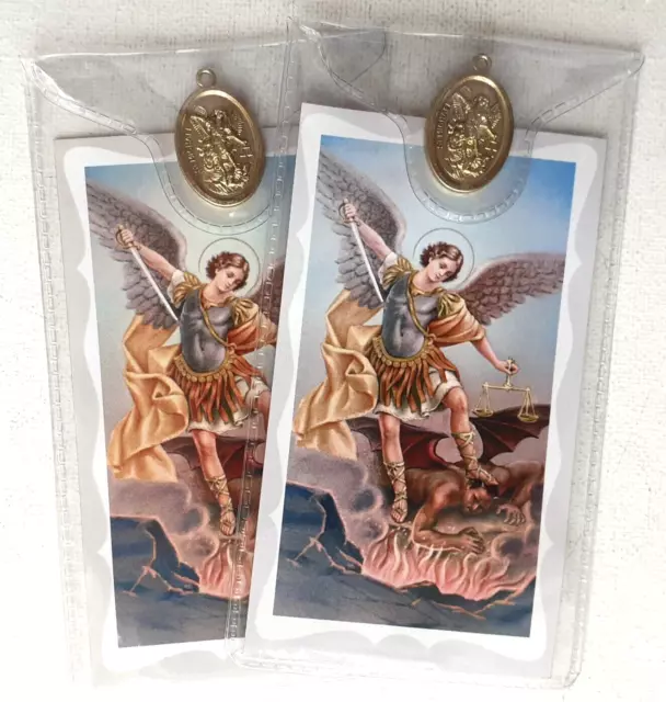 ST MICHAEL THE ARCHANGEL   Prayer Card & Medal   PACK OF THREE