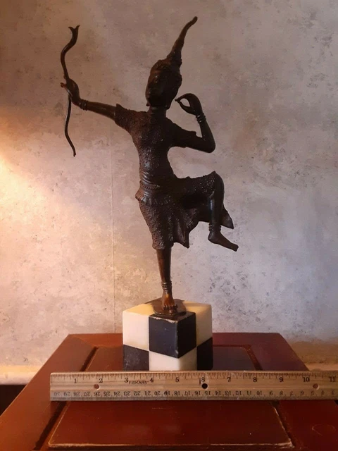 Antique Bronze  Figure 16" Tall, Burmese, Siamese, Bronze, Marble Base