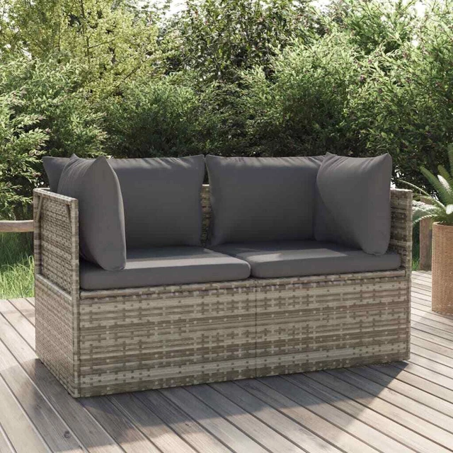 2-Seater Patio Sofa with Cushions Gray Poly Rattan vidaXL