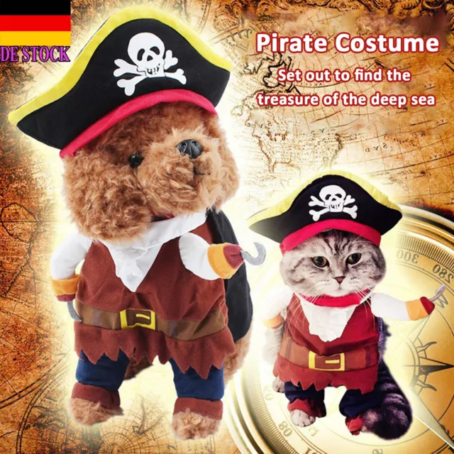 DE Haustier Hunde Katze Halloween Pirat Cosplay Kostüme Party Kleidung Outfits