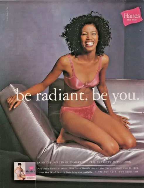 HANES HER WAY underwear vintage print ad from 2001 sexy satin bra panties
